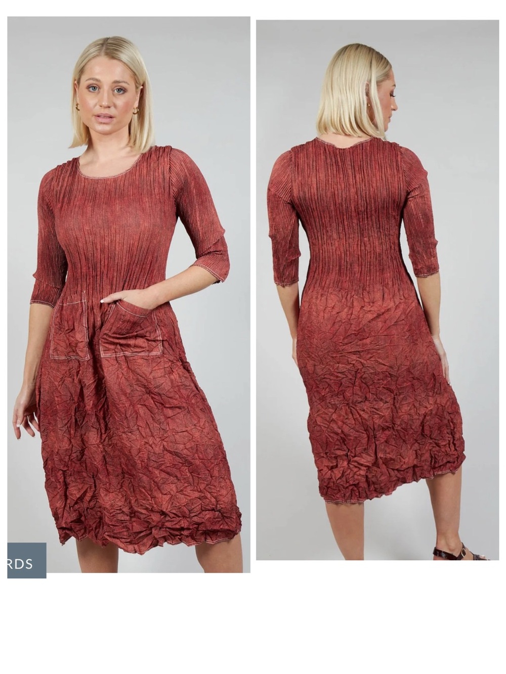 Alquema Three Quarter Sleeve Smash Crinkle Dress In Tangerin Dream Sz0 US Small